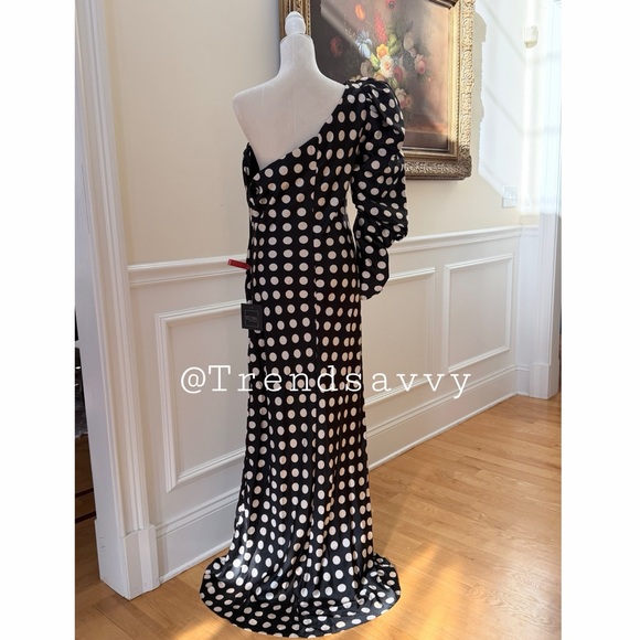 ANTHROPOLOGIE Mac Duggal One Shoulder Polka Dot Sheath Gown Maxi Dress 10 NWT - Picture 16 of 17